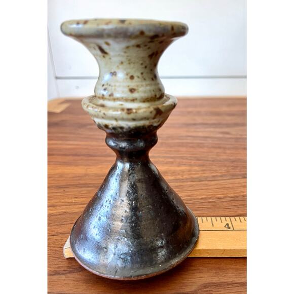 Vintage Pair of Handmade Stoneware Glazed Candlestick Holders Signed Hanson - Picture 6 of 15